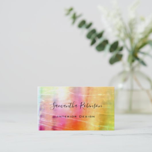 ピンクイエロー金ゴールドエレガントインテリア設計者 名刺 (スタンド正面)