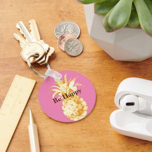 ピンクイエロー金ゴールドパイナップル紙吹雪 キーホルダー (デスク)