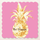 ピンクイエロー金ゴールドパイナップル紙吹雪 ペーパーコースター (正面)
