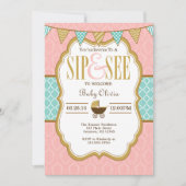 ピンクイエロー金ゴールドSipとsee招待状 招待状 (正面)