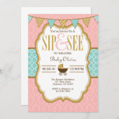 ピンクイエロー金ゴールドSipとsee招待状 招待状 (正面/裏面)