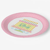 ピンクイエロー21歳の誕生日ケーキ名 ペーパープレート (アングル)