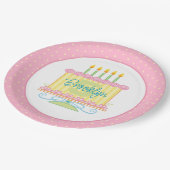 ピンクイエロー5お誕生日ケーキ名 ペーパープレート (アングル)