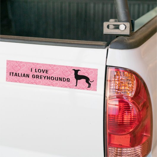 ピンクイタリアンのハート模様のGreyhoundシルエット バンパーステッカー (トラック上)
