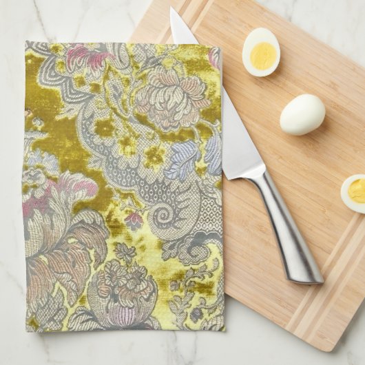 ピンクイタリアンのペイズリーの花 キッチンタオル (四つ折り)