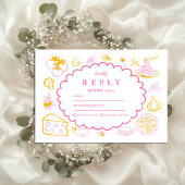 ピンクイタリアンの食べ結婚物のスケッチ 出欠カード