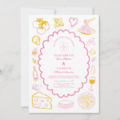 ピンクイタリアンの食べ結婚物のスケッチ 招待状 (正面)