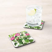 ピンクイタリアンハイビスカス花、ヴィンテージプリント コースター (右側)