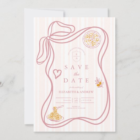 ピンクイタリアンフードスケ結婚ッチ セーブザデート (正面)