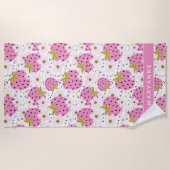 ピンクイチゴ名前をカスタムする ビーチタオル (正面)