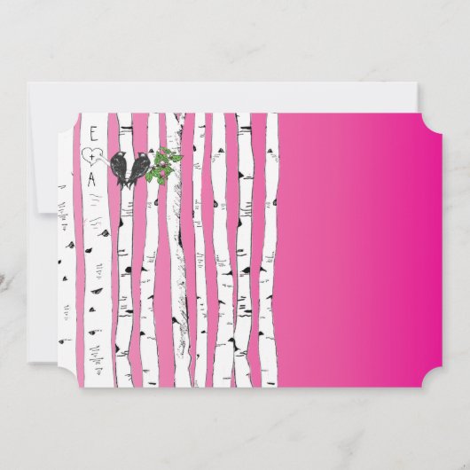 ピンクイニシャルの樺の木ツリー結婚式招待状 招待状 (裏面)