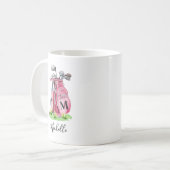ピンクイニシャルモノグラム名入れ コーヒーマグカップ (正面左)