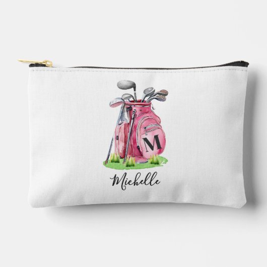 ピンクイニシャル名モノグラム アクセサリーポーチ (正面)