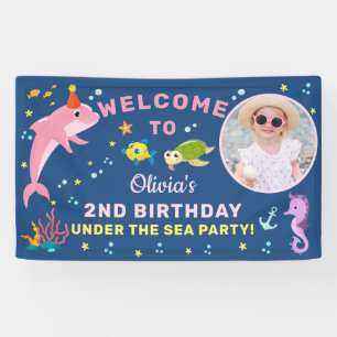 ピンクイルカアンダーザシー誕生日フォトウェルカム 横断幕