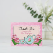 ピンクイングリッシュコテージスタイルブライダルシャワーありがとう ポストカード (スタンド正面)