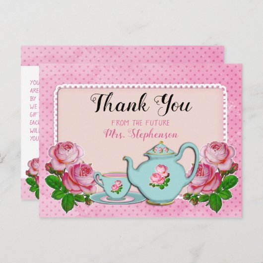 ピンクイングリッシュコテージスタイルブライダルシャワーありがとう ポストカード (正面/裏面)