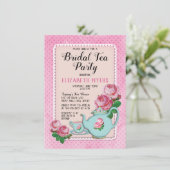 ピンクイングリッシュコテージスタイルブライダルティーパーティーシャワー 招待状 (スタンド正面)