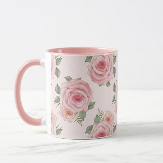 ピンクイングリッシュバラコテージフローラヴィンテージパターン マグカップ (左)