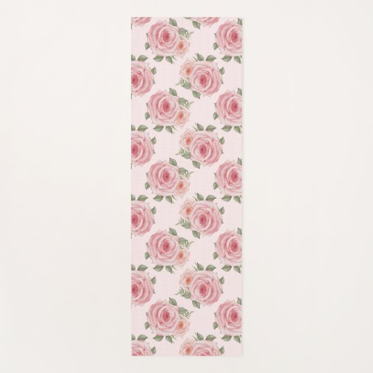 ピンクイングリッシュバラコテージフローラヴィンテージパターン ヨガマット (正面)