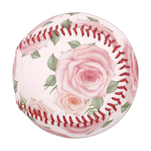 ピンクイングリッシュバラコテージフローラヴィンテージパターン 野球ボール (正面右)