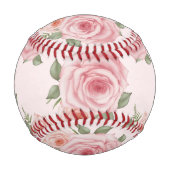 ピンクイングリッシュバラコテージフローラヴィンテージパターン 野球ボール (正面)