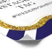 ピンクインスタストライプグラムのサイン結婚ネイビー ポスター (角)