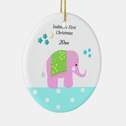 ピンクインディアンゾウベビーの初めてのクリスマス セラミックオーナメント (右)