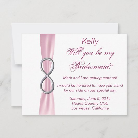 ピンクインフィニティウェディングブライズメイドカード 招待状 (正面)