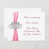 ピンクインフィニティハートウェディングレセプションカード 招待状 (正面/裏面)