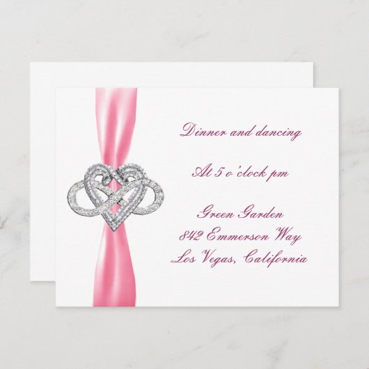 ピンクインフィニティハートウェディングレセプションマップ 招待状 (正面/裏面)