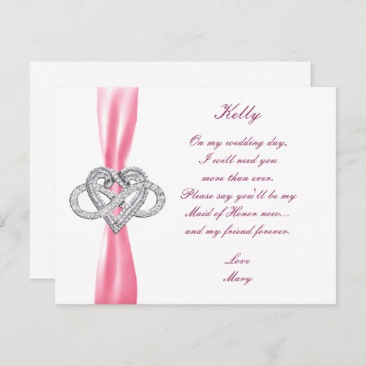 ピンクインフィニティハートメイド・オブ・オーナー(花嫁付き添い人)カード 招待状 (正面/裏面)
