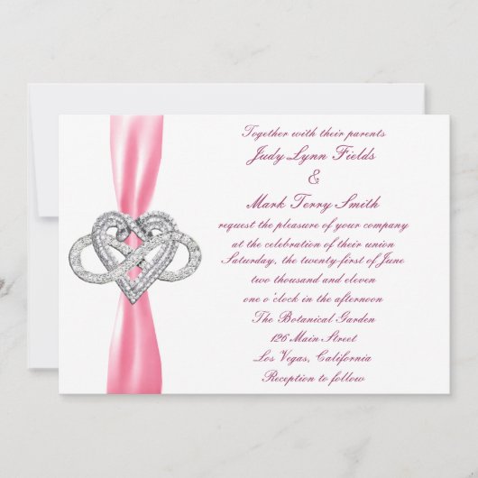 ピンクインフィニティハート結婚式招待状 招待状 (正面)