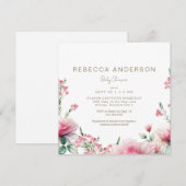 ピンクイン開花スクエアベビーシャワー 招待状 (正面/裏面)