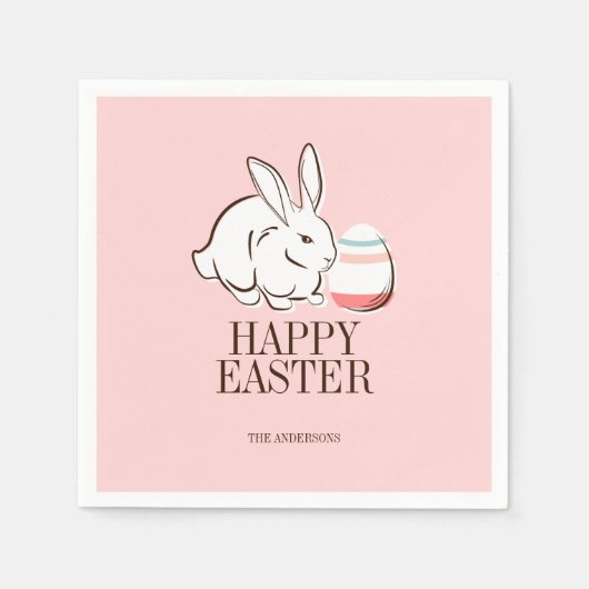 ピンクイースターバニー&エッグハッピーイースター紙ナプキンス スタンダードカクテルナプキン (正面)