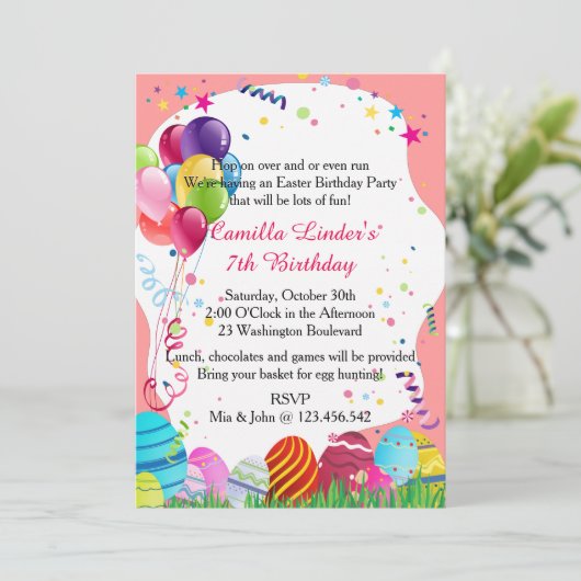 ピンクイースター日曜誕生会の招待状 招待状 (スタンド正面)