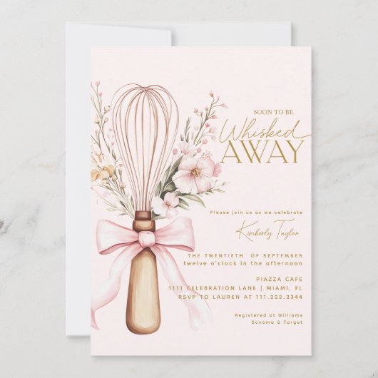 ピンクウィスク遠くにワイルドフラワーブライダルシャワー 招待状 (正面)