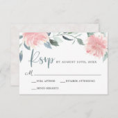 ピンクウィスピーフローラエレガントウェディングRSVP 出欠カード (正面/裏面)
