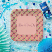 ピンクウィズブルゴーニュフローラパターン（の模様が）あるスクエア ペーパープレート (パーティー)