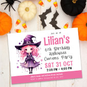 ピンクウィッチハロウィーン衣装パーティー誕生日 招待状