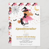 ピンクウィッチハロウィーン誕生日招待状 招待状 (正面/裏面)
