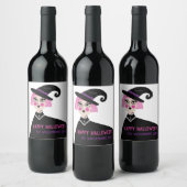 ピンクウィッチ名前をカスタムするハローウィンパーティ ワインラベル (ボトル)