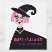 ピンクウィッチ名前をカスタムするハローウィンパーティ ワインラベル (シングルラベル)