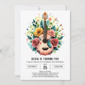 ピンクウィムシーギター誕生日 招待状 (正面)