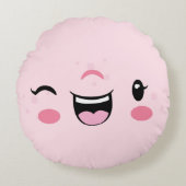 ピンクウィンキングかわいい顔ラウンドピロー ラウンドクッション (正面)