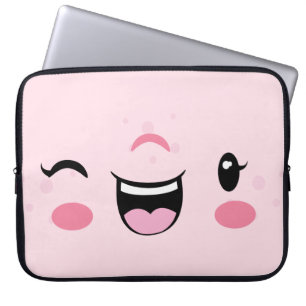 ピンクウィンキングかわいい顔ラップトップスリーブ ラップトップスリーブ