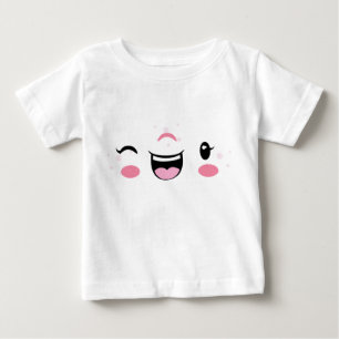 ピンクウィンキングかわいい顔子供服 ベビーTシャツ