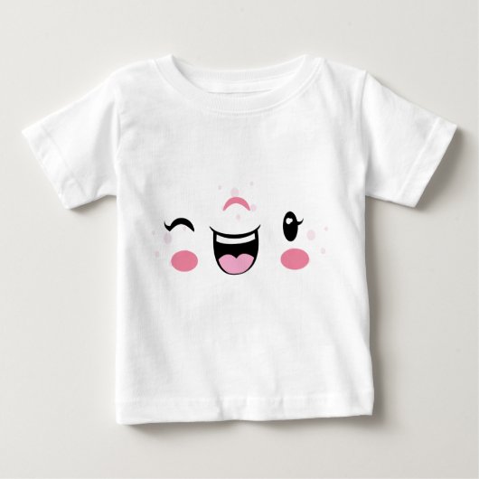 ピンクウィンキングかわいい顔子供服 ベビーTシャツ (正面)