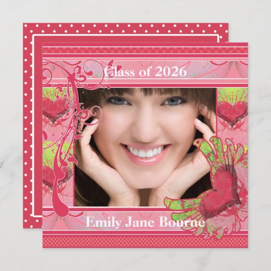 ピンクウィングハート卒業写真クラス2012 案内状 (正面/裏面)