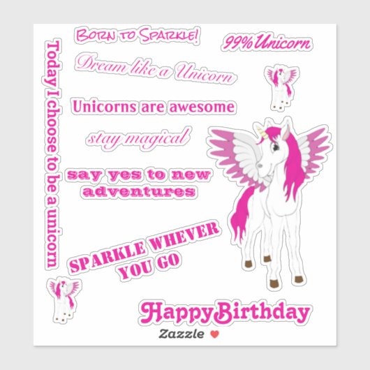 ピンクウィング飛んでいるユニコーン シール (シート)