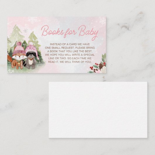 ピンクウィンターウッドランド赤ちゃんシャワーベビー エンクロージャーカード (正面/裏面)